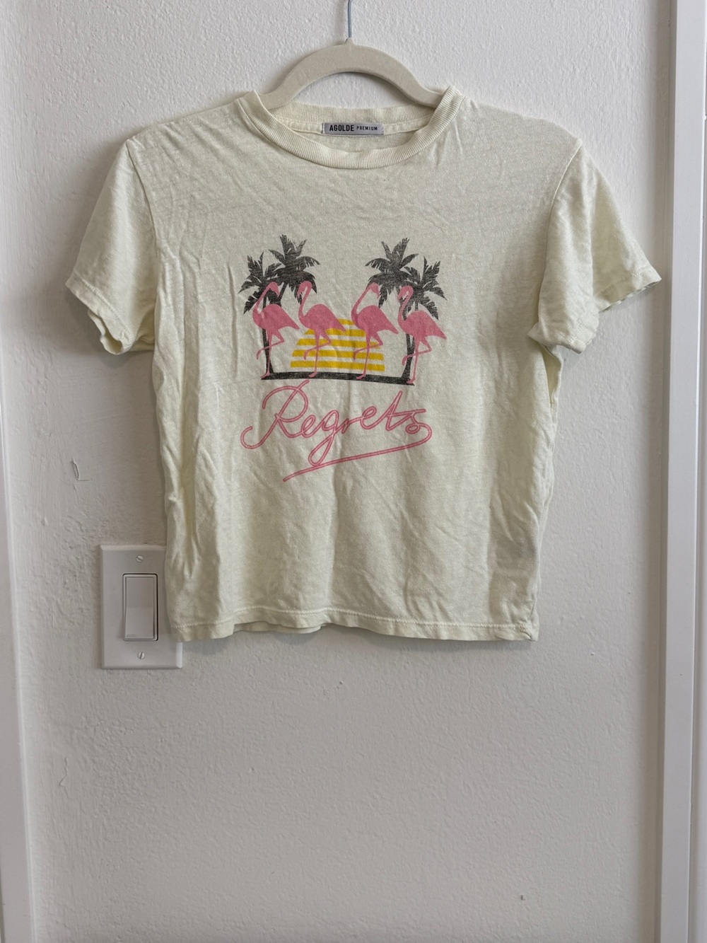 Agolde Light Yellow Cropped Tee with Branded Tag